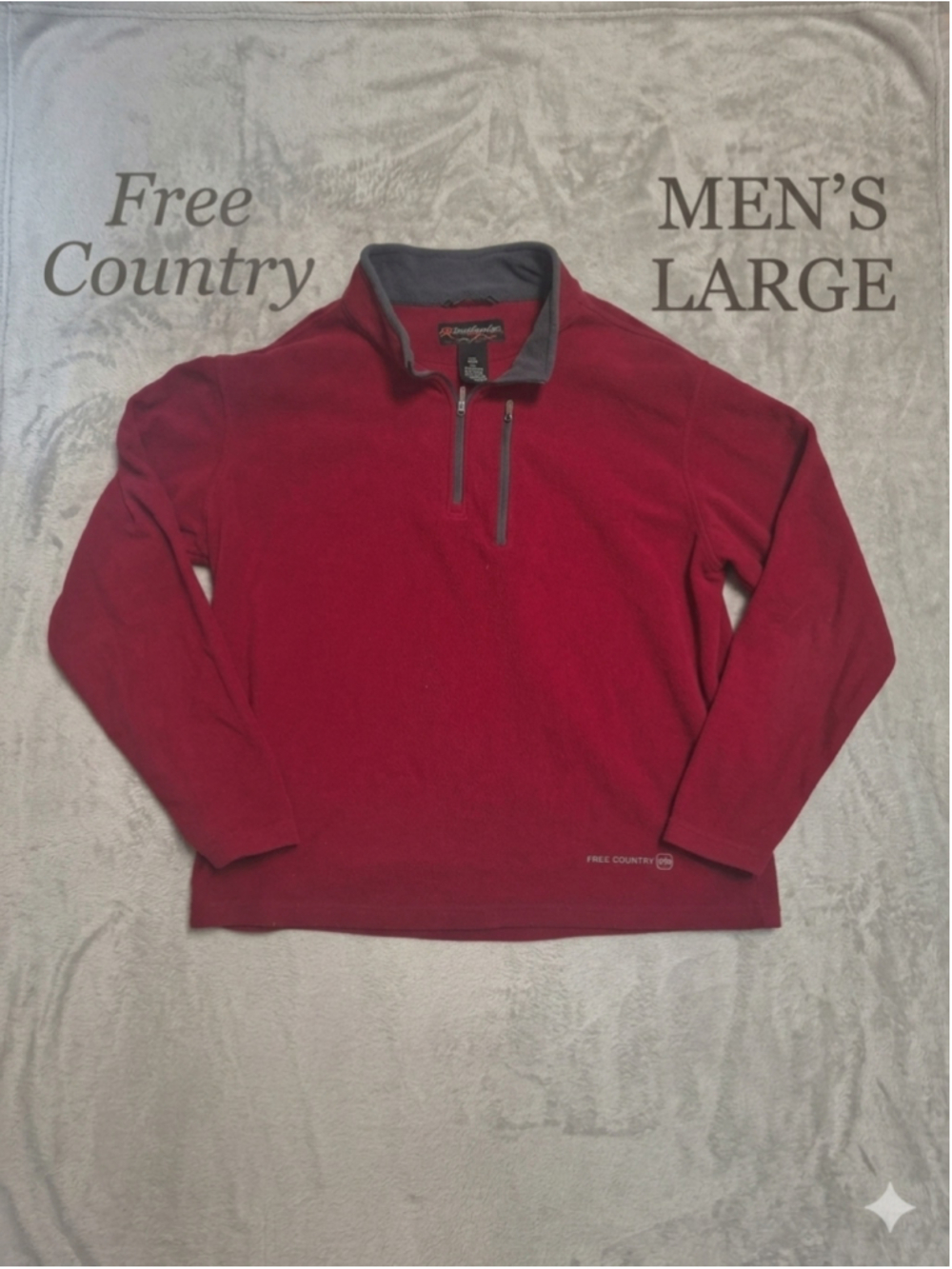 Free Country Men's Large Fleece Pullover 1/4 Zip Sweater Jacket Red Grey